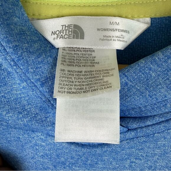 The North Face Heather Blue Yellow Logo Print Track Pullover Hoodie Ladies MED - Picture 2 of 6